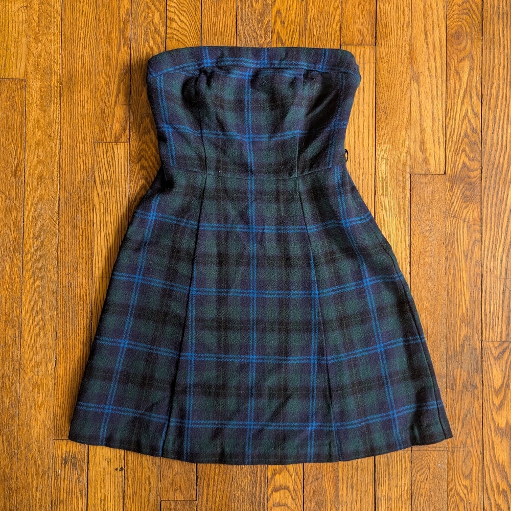 Y2k American Eagle Outfitters Wool Blend Plaid Strapless Mini Dress
